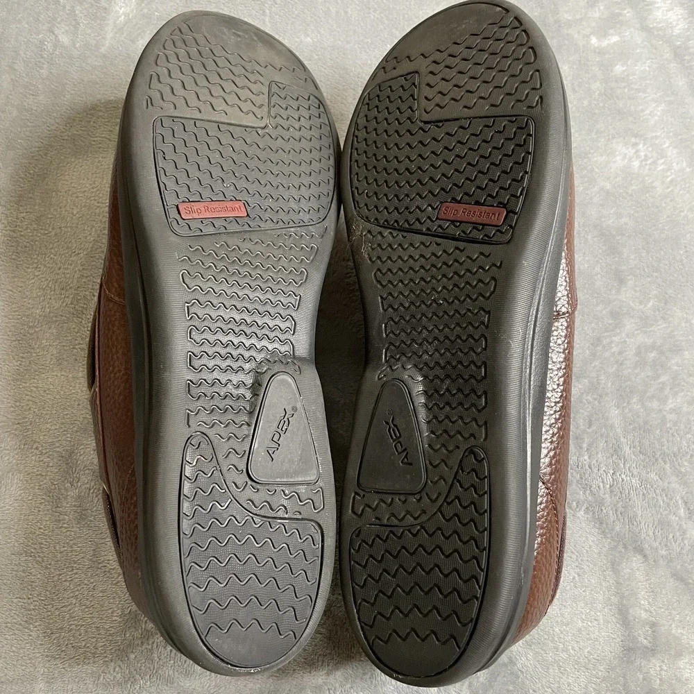 Apex A2100M Mens‎ Comfort Boat Shoe US 15 Med Brown Leather Hook & Loop Diabetic